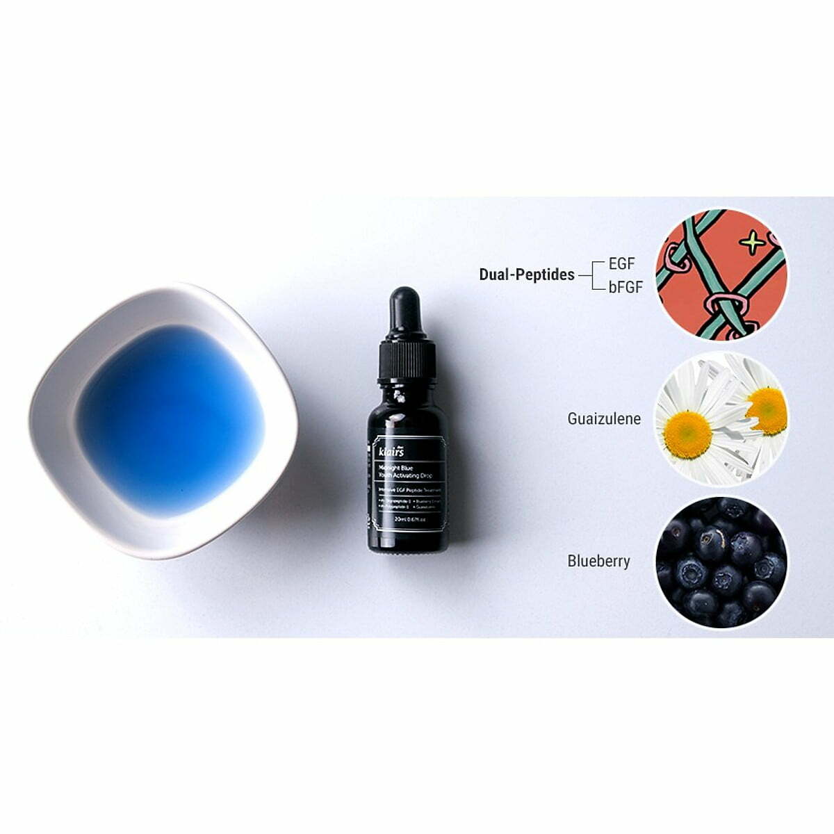 Màu xanh độc quyền của Klairs Midnight Blue là điểm đặc biệt nhất của dòng serum phục hồi da sau điều trị mụn này.