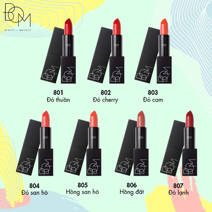 Son thỏi lì Hàn Quốc B.O.M Lipstick có thiết kế đơn giản mà thanh lịch, mang nét sang trọng rất riêng 