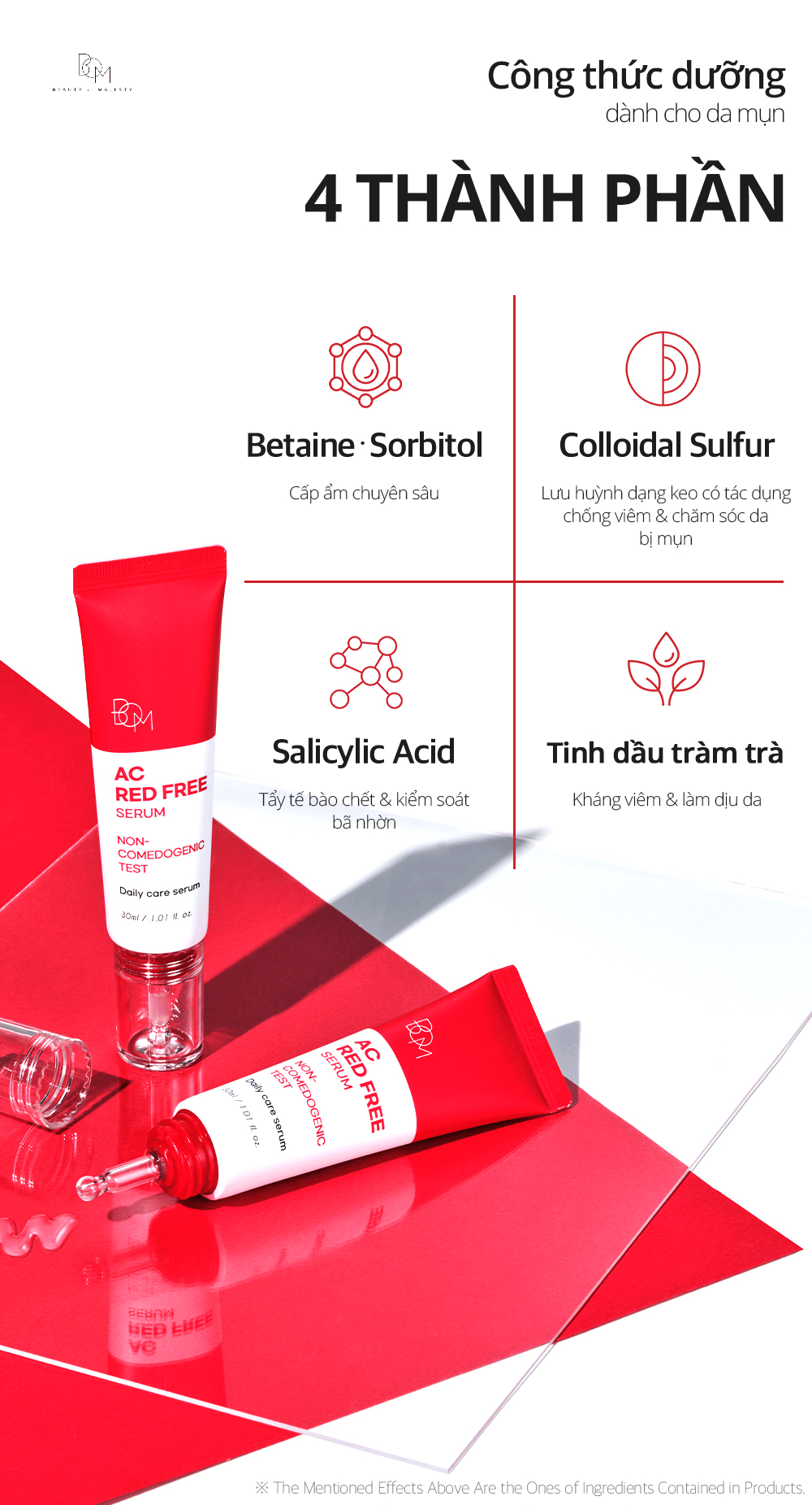Serum dành cho da hỗn hợp thiên khô tốt nhất Ac Red Free chứa các thành phần lành tính cho da