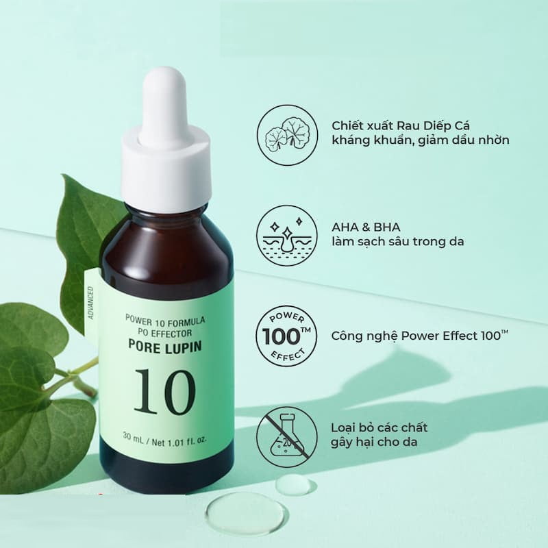 IT`S SKIN Power 10 Formula PO Effector Pore Lupin giúp dưỡng ẩm cho da khô và thô ráp - một trong các loại serum dành cho da mụn nhạy cảm tốt và phổ biến nhất 