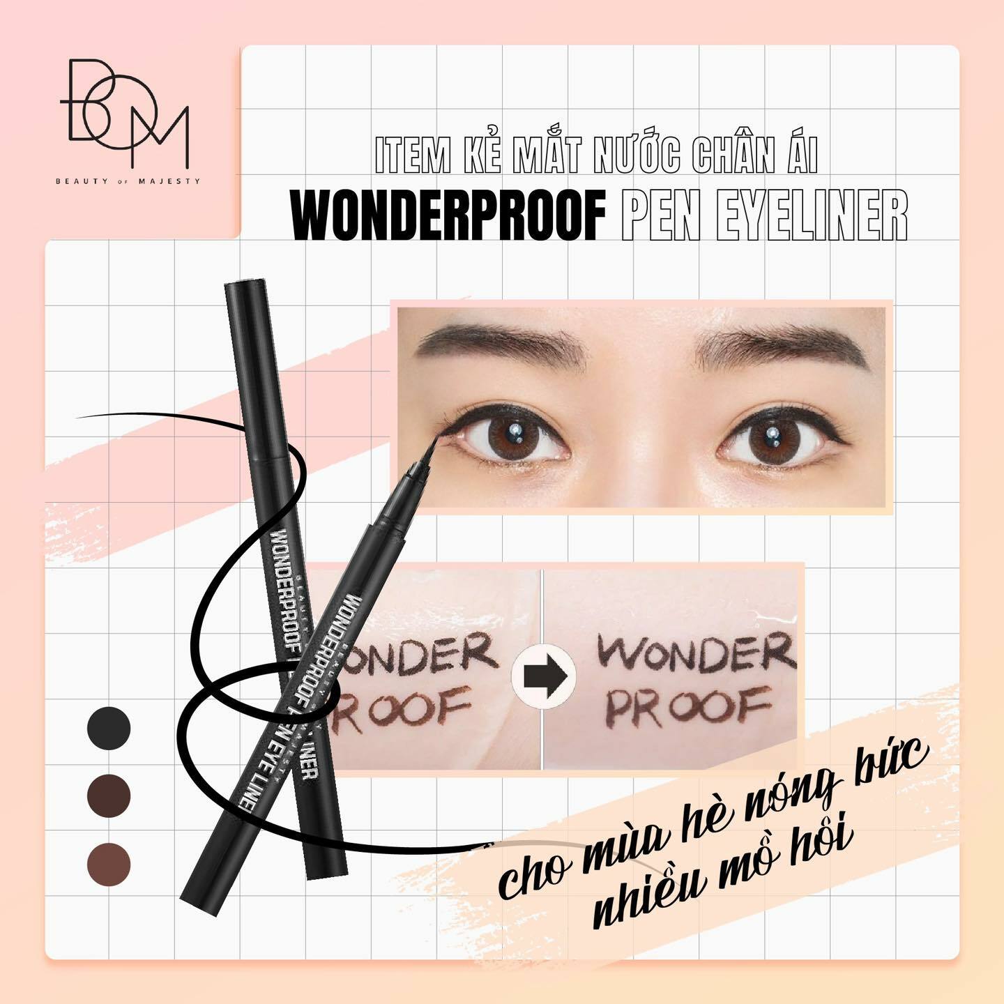 Sử dụng BOM WONDERPROOF PEN EYE LINER – 0.5 C sẽ cho bạn đôi mắt hoàn hảo và vẽ eyeliner dễ dàng hơn