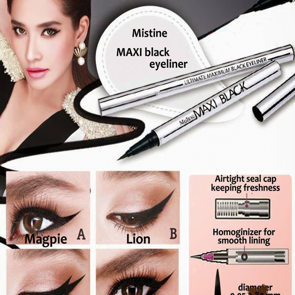 Review bút kẻ mắt eyeliner có nét mảnh, dễ vẽ Eyeliner maxi black Mistine