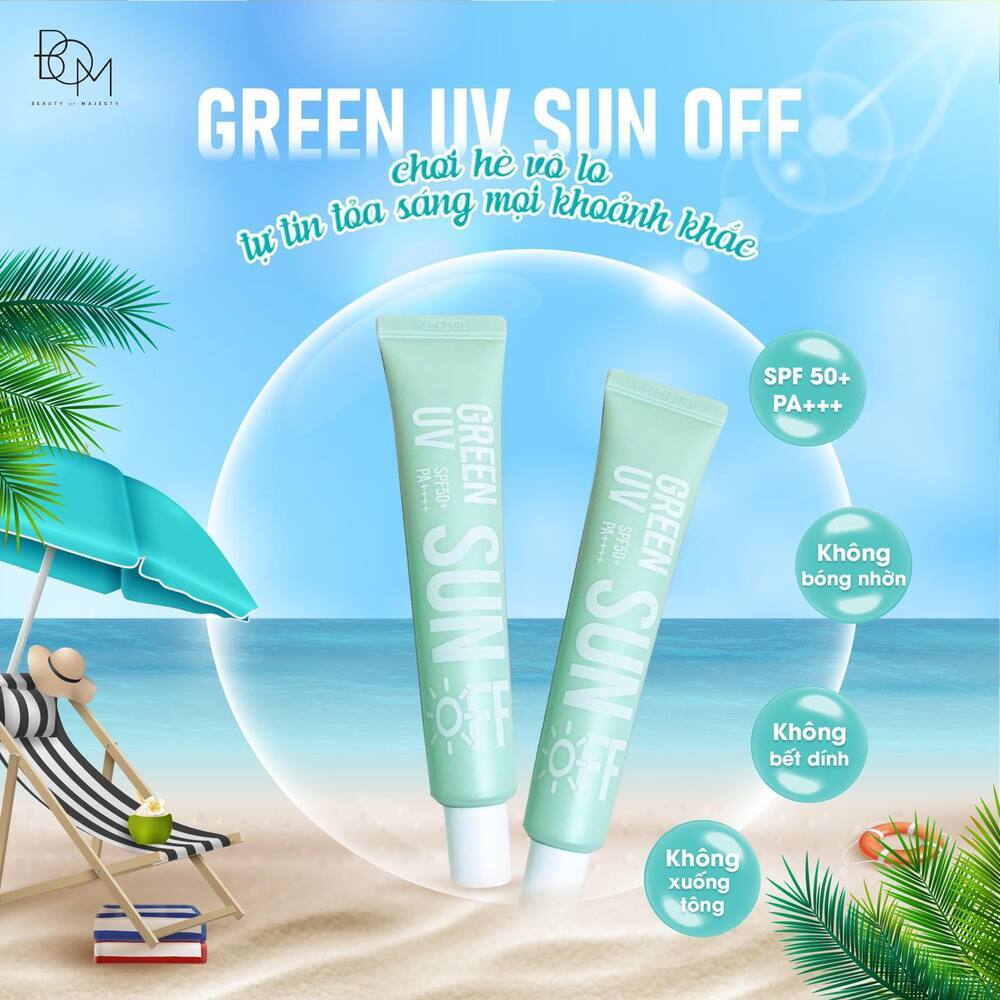 Kem chống nắng dưỡng ẩm nhẹ dịu cho mọi loại da B.O.M Green UV Sun Off SPF50+ PA++++ là sản phẩm được nhiều người yêu thích