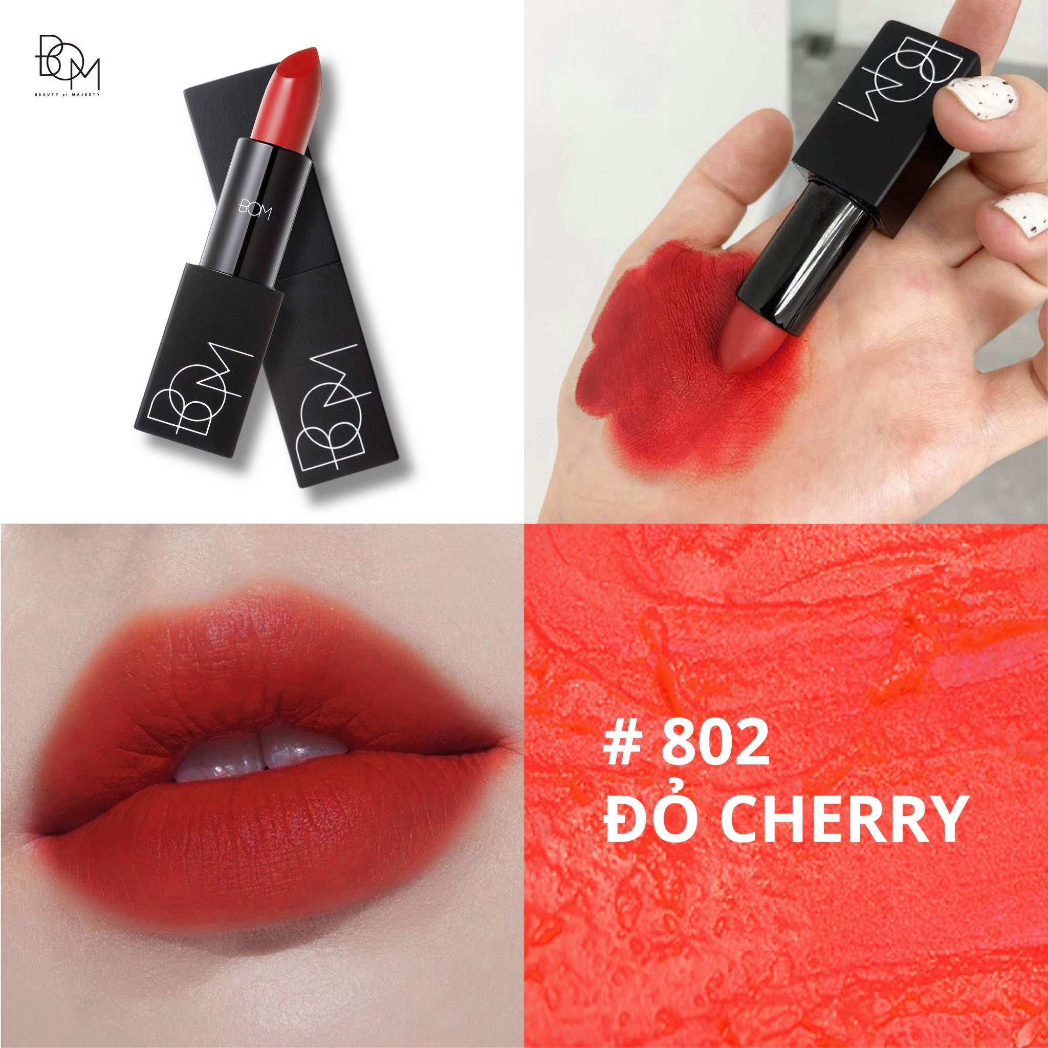 Son lì màu đỏ cam cherry BOM My Lipstick hiện đang được bán rộng rãi tại các cửa hàng mỹ phẩm